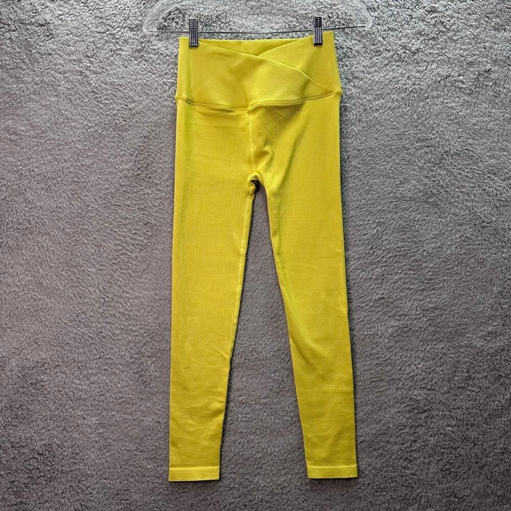 Spiritual Gangster Women's S/XS Leggings Yellow Crossover‎ Front Ribbed Texture